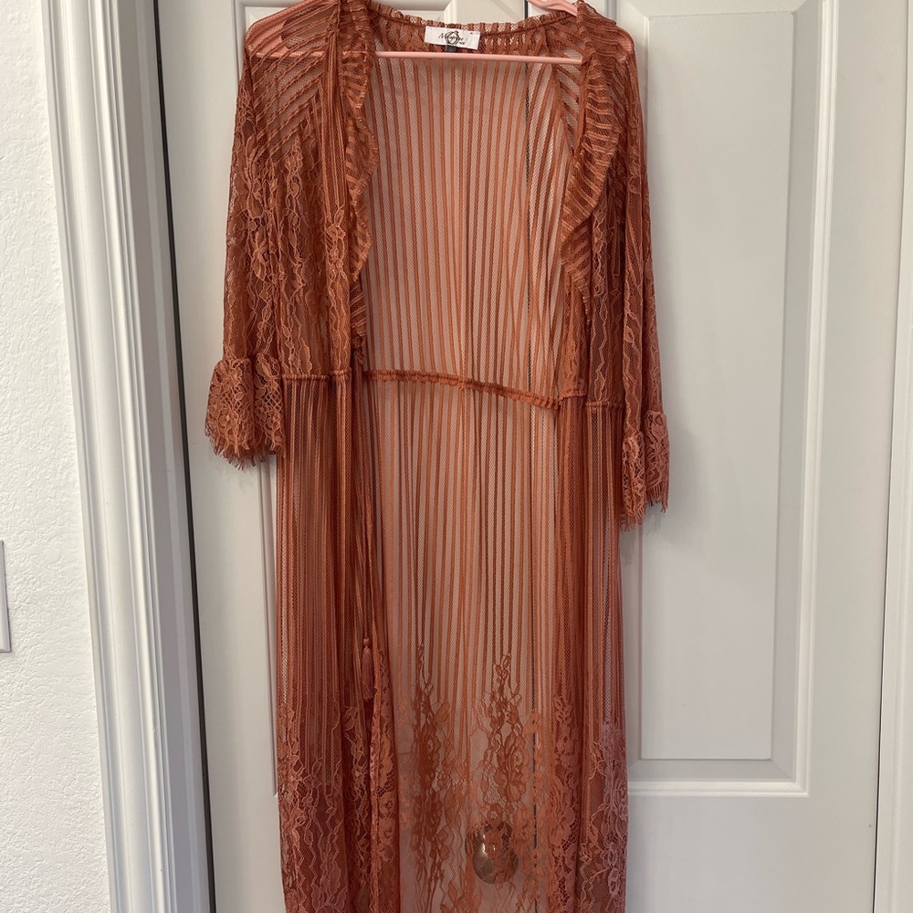 Melograno Rico coral lace like kimono